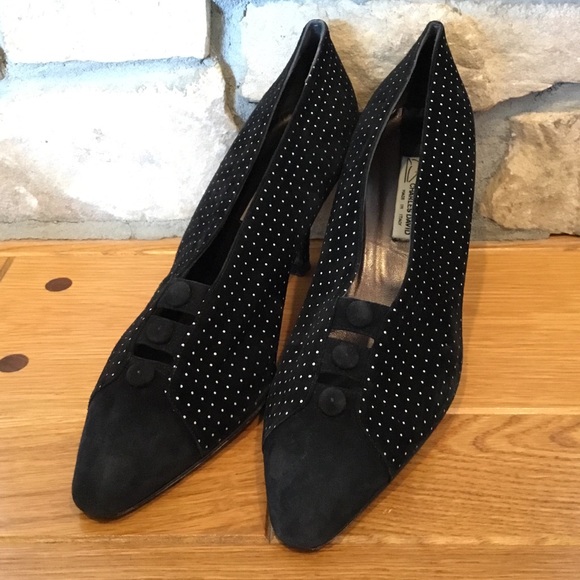 Vintage Charles David Black Polka Dot Suede Pumps - Picture 2 of 8